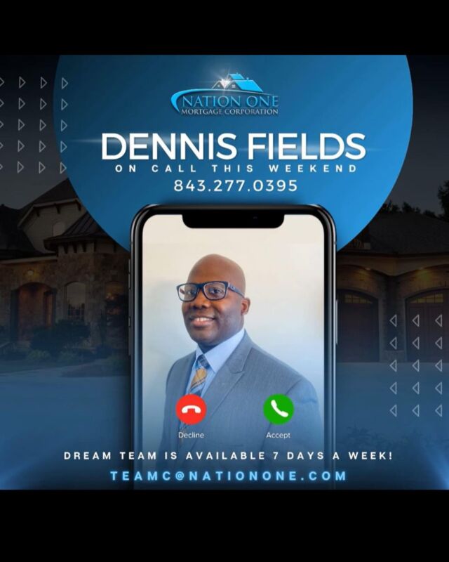 Who Works 7 Days A Week Without A Single Day Off? Team C - Of Course! 

This Week, Mr. Dennis Fields Is Available &Amp; Ready To Turn Homeownership Into Reality For Your Buyers!

Reach Out To Teamc@Nationone.com Now To See How We Can Help. We Are Here 24/7 - &Amp; No, We Do Not Have A Snooze Button. Let’s Go! 🏡